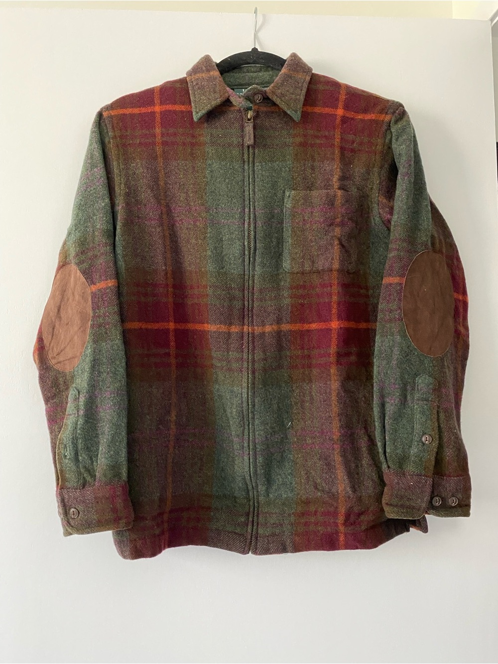 Vintage Ralph Lauren Green and Red Plaid Wool Zip Up Jacket